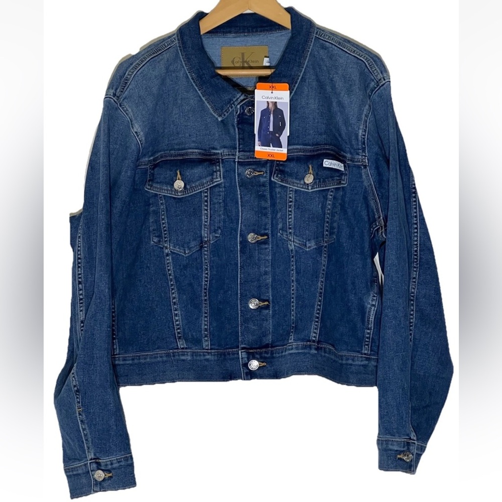 Calvin Klein Women's Button Up Denim Classic Trucker Jacket Storm Blue XXL - Picture 5 of 6